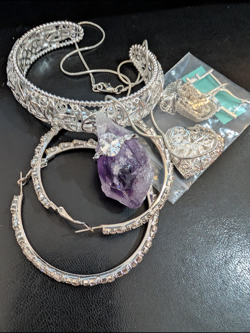 Silver Jewelry Mix some 925, with lovely hand painted box